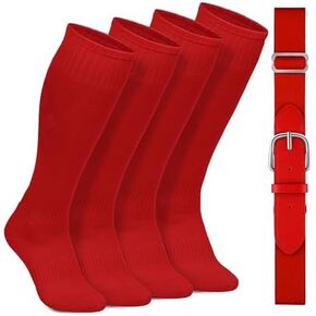 2 Pairs Baseball Socks and Belt Combo Set Adjustable Youth Baseball Softball Socks Belt for Boys Girls