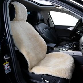 Sheepskin Seat Cover Extra Dense Pelt Genuine Comfortable Soft Natural Pure Wool, Universal Fits Most Cars SUVs Trucks Minivans, Quick Installation 1pc-(Khaki Camel, Universal Fit)