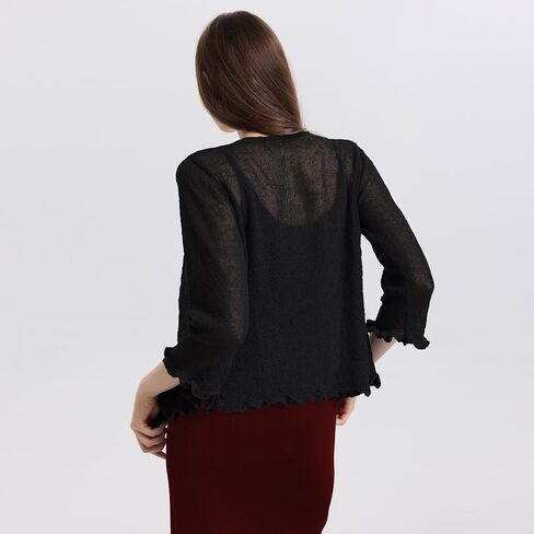 Women's 3/4 Sleeve Tie Open Front Sheer Mesh Lightweight Shrug Cardigan Lightweight Knit for Dresses in Saudi Arabia