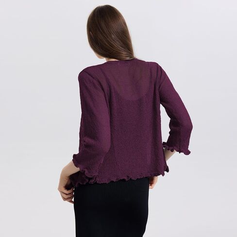 Women's 3/4 Sleeve Tie Open Front Sheer Mesh Lightweight Shrug Cardigan Lightweight Knit for Dresses in Saudi Arabia