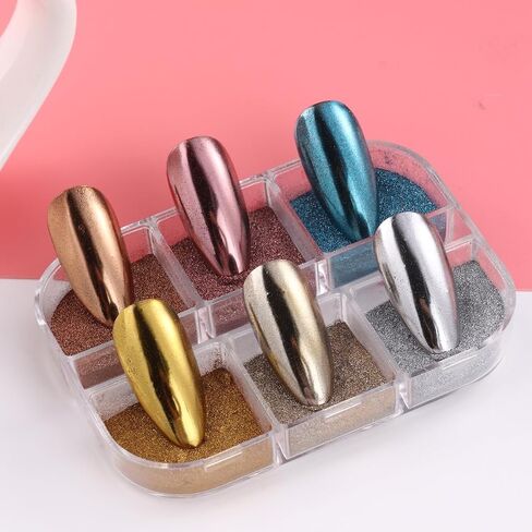 6 Grid Pearl Chrome Nail Powder, Iridescent Aurora Powder Metallic Mirror Effect Pigment Pearlescent Mermaid Pigment Pearl Glitter Dust Kit, Nail Art Decoration, Resin Craft (03_Moonlight) in Kuwait