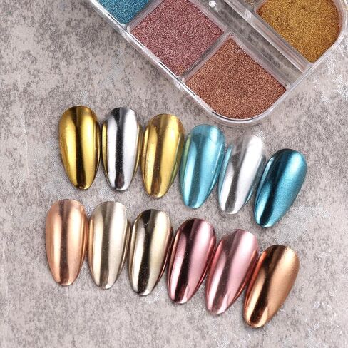 6 Grid Pearl Chrome Nail Powder, Iridescent Aurora Powder Metallic Mirror Effect Pigment Pearlescent Mermaid Pigment Pearl Glitter Dust Kit, Nail Art Decoration, Resin Craft (03_Moonlight) in Kuwait