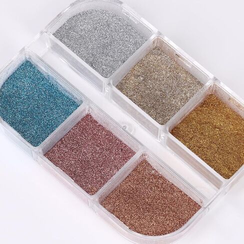 6 Grid Pearl Chrome Nail Powder, Iridescent Aurora Powder Metallic Mirror Effect Pigment Pearlescent Mermaid Pigment Pearl Glitter Dust Kit, Nail Art Decoration, Resin Craft (03_Moonlight) in Kuwait