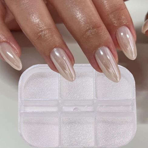 6 Grid Pearl Chrome Nail Powder, Iridescent Aurora Powder Metallic Mirror Effect Pigment Pearlescent Mermaid Pigment Pearl Glitter Dust Kit, Nail Art Decoration, Resin Craft (03_Moonlight) in Kuwait