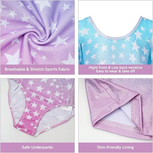 JiAmy Gymnastics Leotards for Girls Cross Back, Long Sleeve Sparkly Dance Biketards with Shorts Ballet Outfit for 3-12 Years in Saudi Arabia