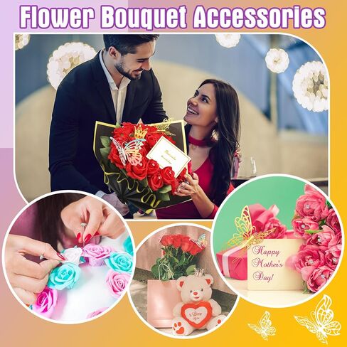 GGSTDDUP 235 قطعة من إكسسوارات باقة الزهور، 35 ورق تغليف الباقة، 6 تيجان ديكورات، 72 ديكور فراشة، 100 دبوس زهرة، 20 بطاقة هدايا وشريطين لحفلات الزفاف وأعياد الميلاد والتخرج in Kuwait