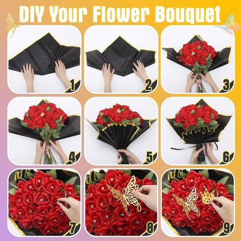 GGSTDDUP 235 قطعة من إكسسوارات باقة الزهور، 35 ورق تغليف الباقة، 6 تيجان ديكورات، 72 ديكور فراشة، 100 دبوس زهرة، 20 بطاقة هدايا وشريطين لحفلات الزفاف وأعياد الميلاد والتخرج in Kuwait