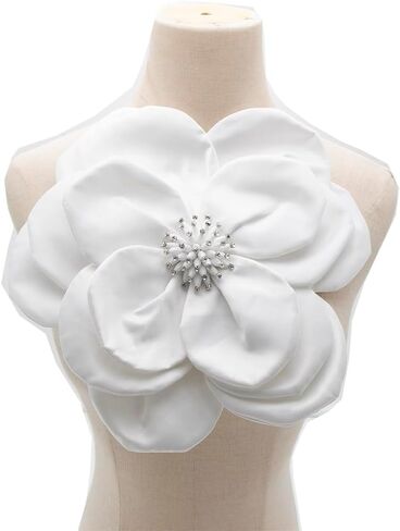 Big 3D Floral Lace Appliques Beaded flower Hairwear Beautiful Lace Patches Brooch Pin Dress Blouse Dress Hat Decoration(Black) in Saudi Arabia
