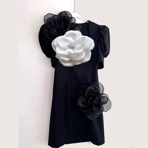 Big 3D Floral Lace Appliques Beaded flower Hairwear Beautiful Lace Patches Brooch Pin Dress Blouse Dress Hat Decoration(Black) in Saudi Arabia