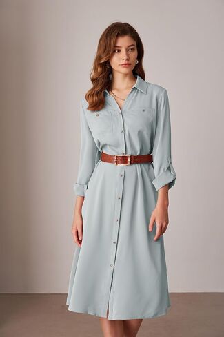 GRACE KARIN Women's Long Sleeve Button Down Shirt Dress Casual Loose Tie Waist Adjustable Sleeve Length Midi Dresses in Saudi Arabia