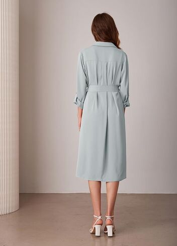 GRACE KARIN Women's Long Sleeve Button Down Shirt Dress Casual Loose Tie Waist Adjustable Sleeve Length Midi Dresses in Saudi Arabia