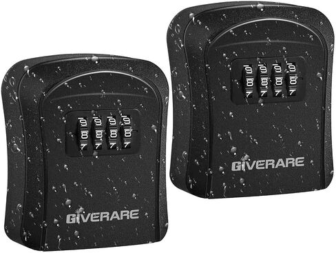 GIVERARE 2 Pack Key Lock Box Combination, 4-Digit Lockbox Wall Mount, Waterproof Outdoor Key Hider, Resettable Code Safe Security Password Boxes with Mounting Kit for Home, Office, Garage-Black in Kuwait
