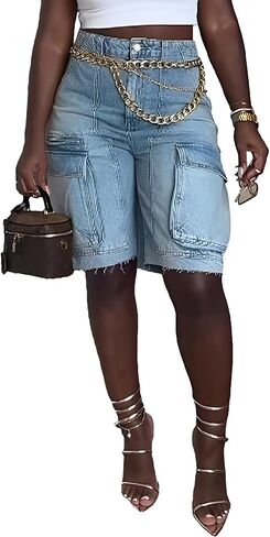 YOOTIKO Womens Bermuda Jean Shorts High Waisted Ripped Pocket Summer Denim Cargo Shorts Streetwear in Saudi Arabia