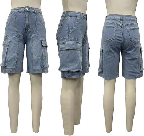 YOOTIKO Womens Bermuda Jean Shorts High Waisted Ripped Pocket Summer Denim Cargo Shorts Streetwear in Saudi Arabia