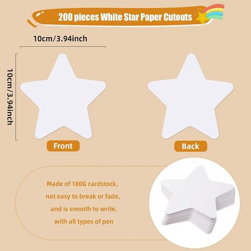 MixTeach 200 Pcs White Star Cutouts 4 Inch Paper Star Shapes Die Cut White Double Sided Paper Star Classroom Decoration for Bulletin Board DIY Kids School Craft Projects Party Wall Decoration in Saudi Arabia
