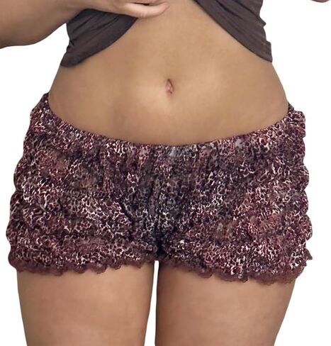 NUFIWI Women Leopard Bloomer Shorts Elastic Waist Ruffle Frill Pajamas Lounge Shorts Sexy Cheetah Print Micro Shorts Bottoms in Saudi Arabia