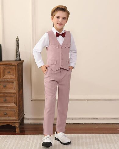 WESIDOM Boy Clothes Suit Formal Dress Shirt+Vest+Bowtie+Suspender Pants Kids Tuxdeo Gentleman Wedding Party Outfits Set in Saudi Arabia