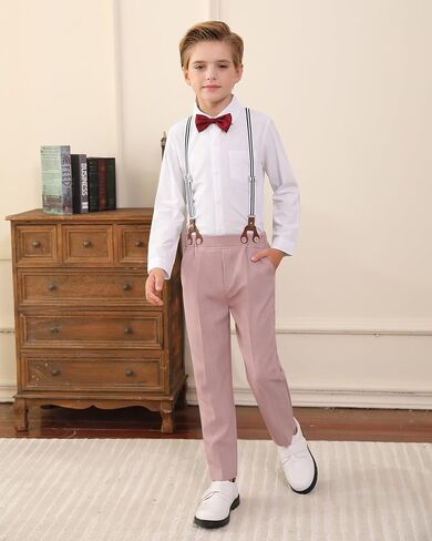WESIDOM Boy Clothes Suit Formal Dress Shirt+Vest+Bowtie+Suspender Pants Kids Tuxdeo Gentleman Wedding Party Outfits Set in Saudi Arabia