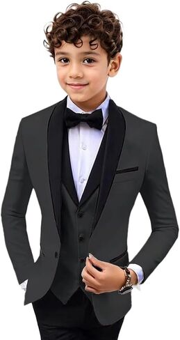 Boys 3 Pieces Suit Slim Fit Tuxedo Suit Shawl Lapel One Button Blazer Vest Pants Suit Set Formal Suits for Boy in Kuwait