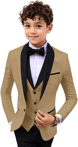 Boys 3 Pieces Suit Slim Fit Tuxedo Suit Shawl Lapel One Button Blazer Vest Pants Suit Set Formal Suits for Boy in Kuwait