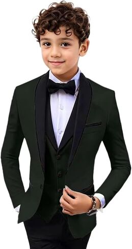 Boys 3 Pieces Suit Slim Fit Tuxedo Suit Shawl Lapel One Button Blazer Vest Pants Suit Set Formal Suits for Boy in Kuwait