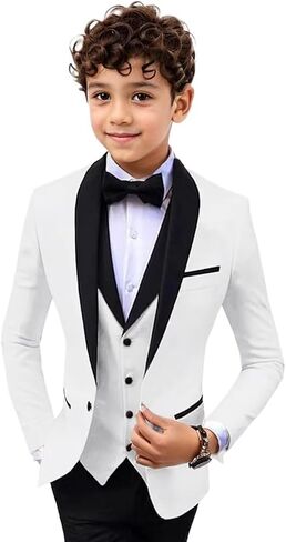 Boys 3 Pieces Suit Slim Fit Tuxedo Suit Shawl Lapel One Button Blazer Vest Pants Suit Set Formal Suits for Boy in Kuwait