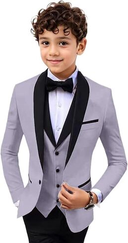 Boys 3 Pieces Suit Slim Fit Tuxedo Suit Shawl Lapel One Button Blazer Vest Pants Suit Set Formal Suits for Boy in Kuwait