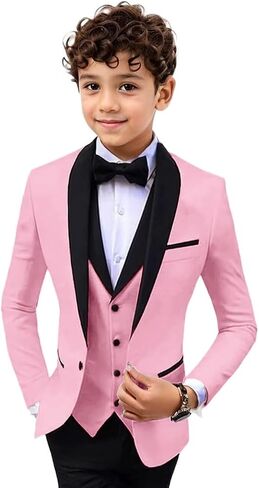 Boys 3 Pieces Suit Slim Fit Tuxedo Suit Shawl Lapel One Button Blazer Vest Pants Suit Set Formal Suits for Boy in Kuwait
