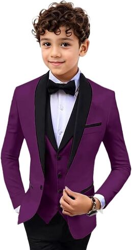 Boys 3 Pieces Suit Slim Fit Tuxedo Suit Shawl Lapel One Button Blazer Vest Pants Suit Set Formal Suits for Boy in Kuwait