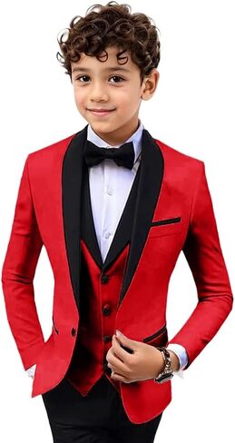 Boys 3 Pieces Suit Slim Fit Tuxedo Suit Shawl Lapel One Button Blazer Vest Pants Suit Set Formal Suits for Boy in Kuwait