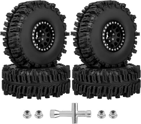 HobbyPark Soft Rubber 1/10 RC Crawler 1.9 Mud Slingers Tires 4.7inch 120mm and 1.9 Beadlocks Wheels Set for Scale RC4WD Axial SCX10 TRX4 Redcat Gen 8 Good Grip w/Foams (Black Rims) in Saudi Arabia