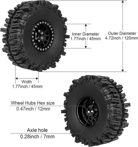 HobbyPark Soft Rubber 1/10 RC Crawler 1.9 Mud Slingers Tires 4.7inch 120mm and 1.9 Beadlocks Wheels Set for Scale RC4WD Axial SCX10 TRX4 Redcat Gen 8 Good Grip w/Foams (Black Rims) in Saudi Arabia
