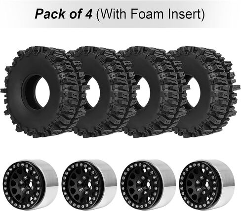 HobbyPark Soft Rubber 1/10 RC Crawler 1.9 Mud Slingers Tires 4.7inch 120mm and 1.9 Beadlocks Wheels Set for Scale RC4WD Axial SCX10 TRX4 Redcat Gen 8 Good Grip w/Foams (Black Rims) in Saudi Arabia