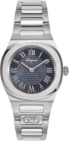 Ferragamo Elliptical Collection Luxury Womens Watch Timepiece with a Silver Bracelet Featuring a Silver Case and Black Dial, Stainless Steel in Saudi Arabia