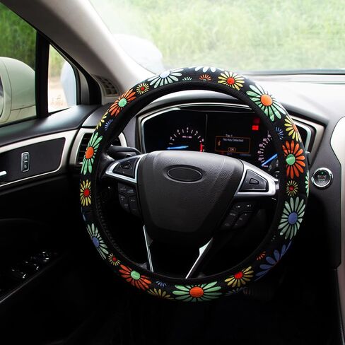 Steering Wheel Cover for Women Boho Universal Steering Wheel Covers Protector Car Accessories for Car 15 inch (Sunflower) in Kuwait