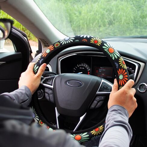 Steering Wheel Cover for Women Boho Universal Steering Wheel Covers Protector Car Accessories for Car 15 inch (Sunflower) in Kuwait