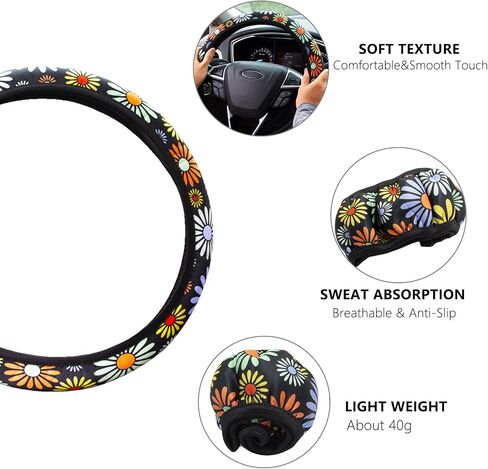 Steering Wheel Cover for Women Boho Universal Steering Wheel Covers Protector Car Accessories for Car 15 inch (Sunflower) in Kuwait