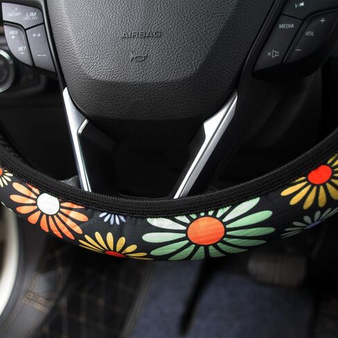 Steering Wheel Cover for Women Boho Universal Steering Wheel Covers Protector Car Accessories for Car 15 inch (Sunflower) in Kuwait