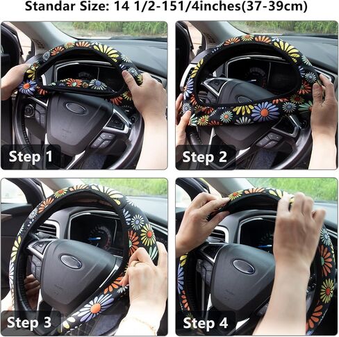 Steering Wheel Cover for Women Boho Universal Steering Wheel Covers Protector Car Accessories for Car 15 inch (Sunflower) in Kuwait