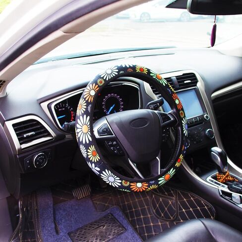 Steering Wheel Cover for Women Boho Universal Steering Wheel Covers Protector Car Accessories for Car 15 inch (Sunflower) in Kuwait