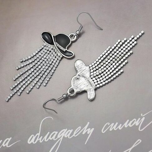RechicGu Western Cowgirl Enamel Hat Sparkly Rhinestone Tassel Dangle Earrings Prom Country Concerts Rodeo Cowboy Outfits Jewelry Gift for Women in Saudi Arabia