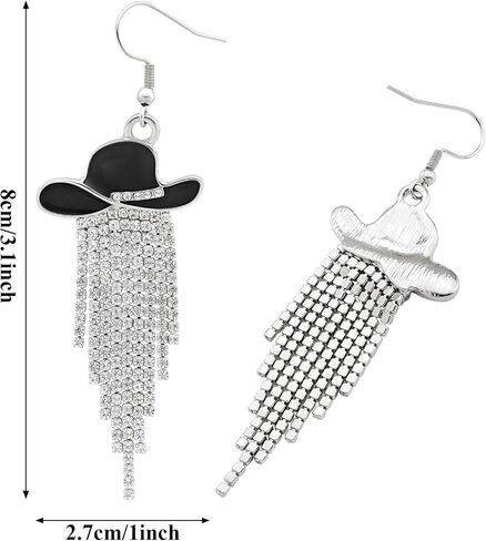 RechicGu Western Cowgirl Enamel Hat Sparkly Rhinestone Tassel Dangle Earrings Prom Country Concerts Rodeo Cowboy Outfits Jewelry Gift for Women in Saudi Arabia