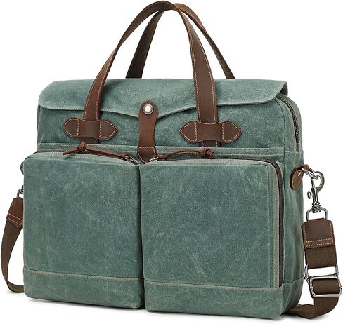 Laptop Bag for Men 15.6 Inch Messenger Bag Water-resistant Waxed Canvas Laptop Briefcase Computer Bag Shoulder Bag for Business Office Work, Dark Green in Saudi Arabia