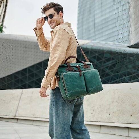 Laptop Bag for Men 15.6 Inch Messenger Bag Water-resistant Waxed Canvas Laptop Briefcase Computer Bag Shoulder Bag for Business Office Work, Dark Green in Saudi Arabia