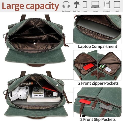 Laptop Bag for Men 15.6 Inch Messenger Bag Water-resistant Waxed Canvas Laptop Briefcase Computer Bag Shoulder Bag for Business Office Work, Dark Green in Saudi Arabia