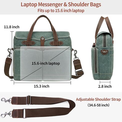 Laptop Bag for Men 15.6 Inch Messenger Bag Water-resistant Waxed Canvas Laptop Briefcase Computer Bag Shoulder Bag for Business Office Work, Dark Green in Saudi Arabia
