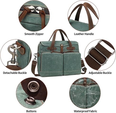 Laptop Bag for Men 15.6 Inch Messenger Bag Water-resistant Waxed Canvas Laptop Briefcase Computer Bag Shoulder Bag for Business Office Work, Dark Green in Saudi Arabia