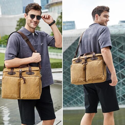 Laptop Bag for Men 15.6 Inch Messenger Bag Water-resistant Waxed Canvas Laptop Briefcase Computer Bag Shoulder Bag for Business Office Work, Dark Green in Saudi Arabia