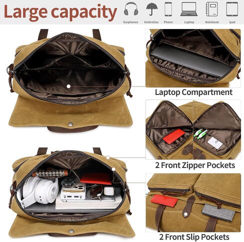 Laptop Bag for Men 15.6 Inch Messenger Bag Water-resistant Waxed Canvas Laptop Briefcase Computer Bag Shoulder Bag for Business Office Work, Dark Green in Saudi Arabia