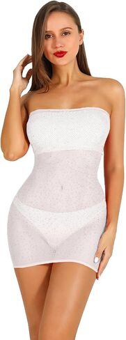 المرأة مثير شبكة صيد السمك ارتداءها حجر الراين فستان شبكي البريق حزام تمتد قميص نوم الماس Bodystocking للنساء in Kuwait